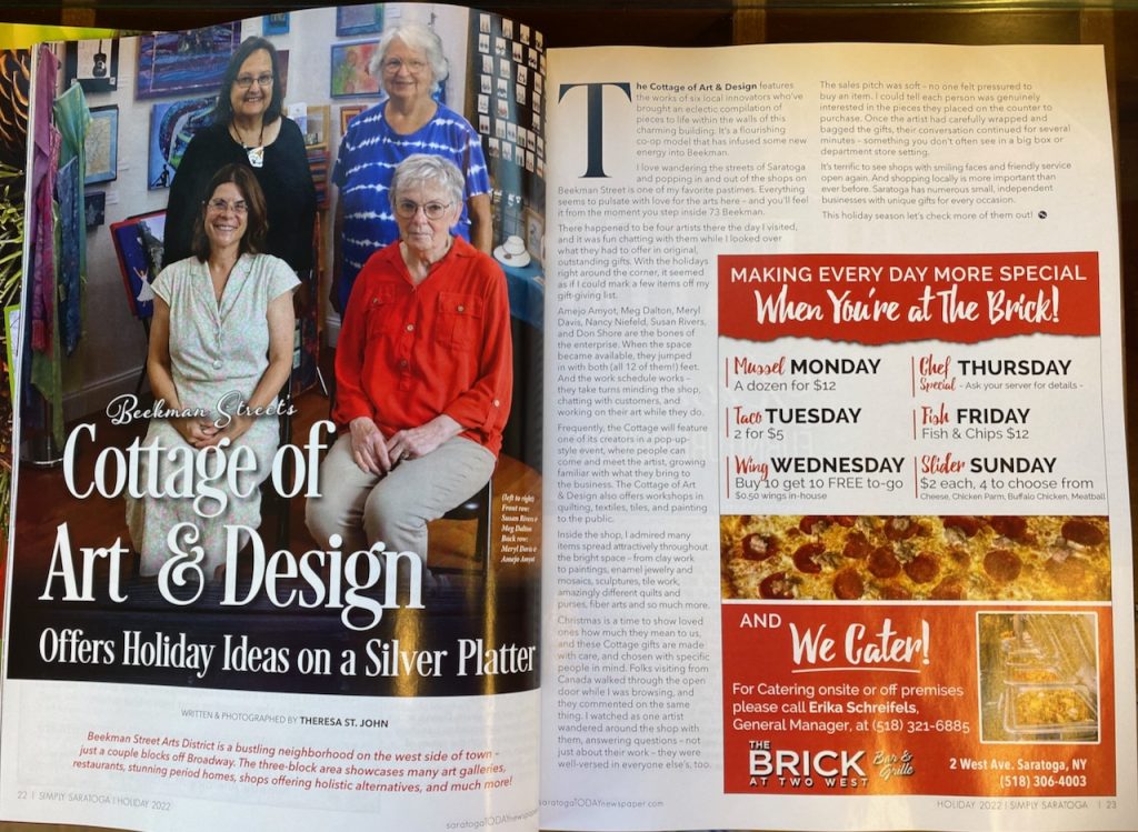 Thank you Theresa St. John for this wonderful article in Simply Saratoga Holiday Issue 2022.